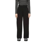 Jacqueline De Yong women’s black wide-leg trousers with striped long-sleeve top