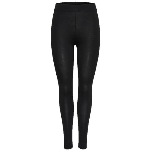 Black women’s leggings for fall and winter with high waistband and smooth slightly shiny form-fitting fabric