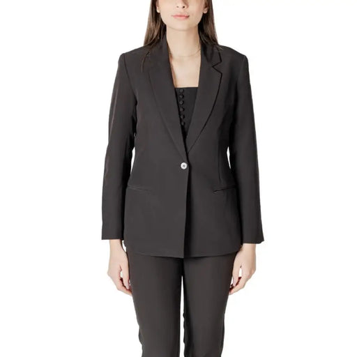 Black women’s business suit displayed in a product named Black Business Suit for Women