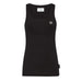 Black women’s spring summer cotton tank top with scoop neck and silver emblem