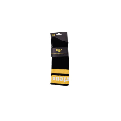 Black and yellow Dr Martens socks with white accents displayed in product image