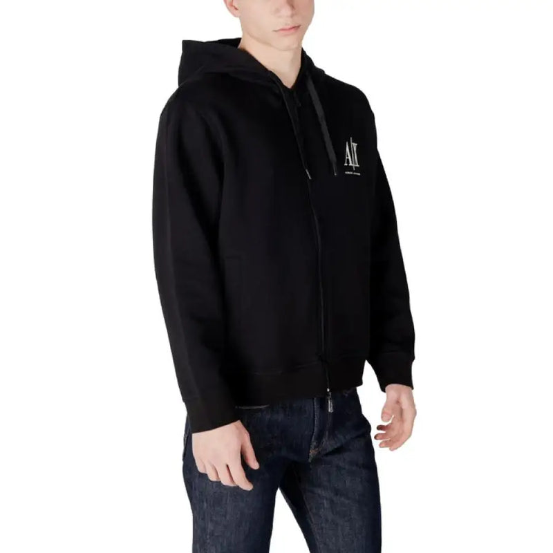 Black zip-up hoodie from Armani Exchange Men’s collection for stylish comfort