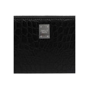 Black crocodile-embossed leather Replay zip wallet with silver plaque