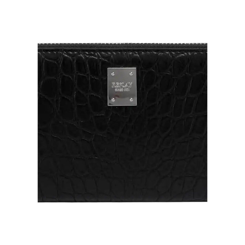 Black crocodile-embossed leather Replay zip wallet with silver plaque