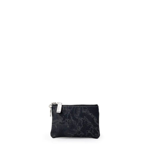 Black Map Patterned Zippered Coin Purse with black zippered closure for secure storage
