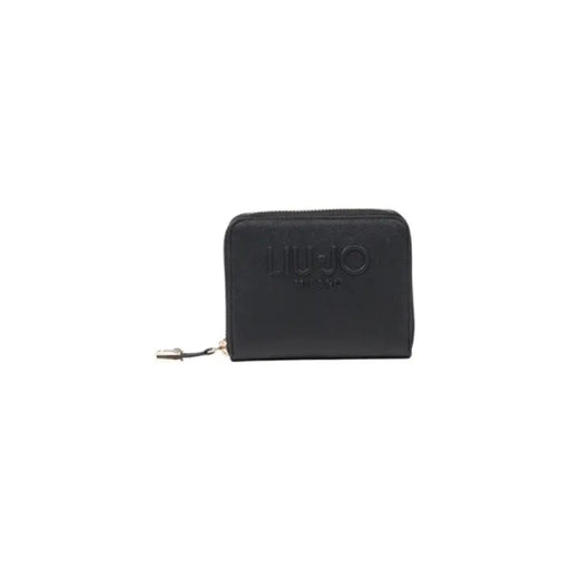 Black zippered wallet featuring a sleek design and convenient storage options