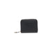 Black zippered wallet featuring a sleek design and convenient storage options