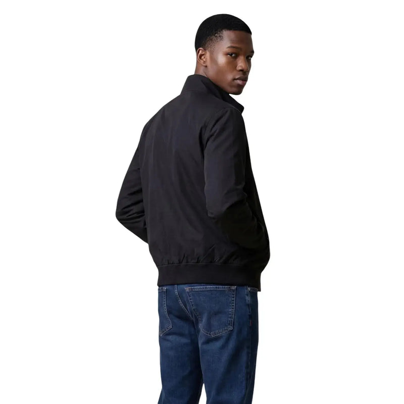 Blauer men blazer black polyamide zip turtleneck jacket with sleek modern design and subtle stitching details