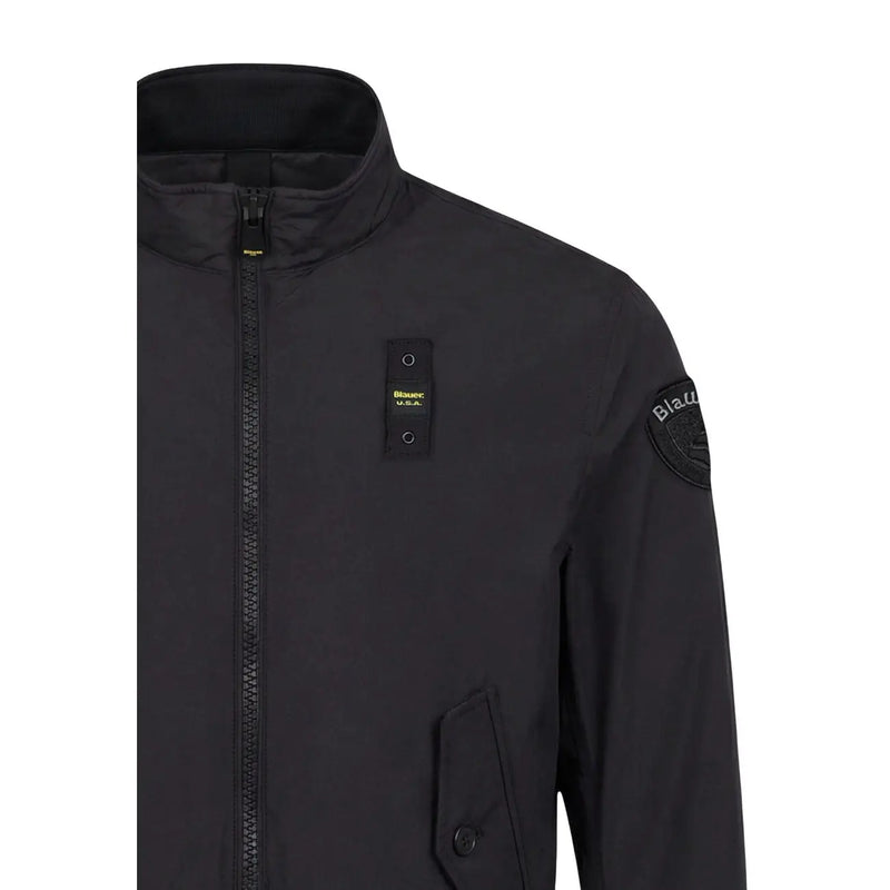 Black blauer men blazer with polyamide zip turtleneck jacket showing the back side of the garment
