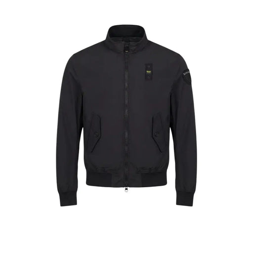 Blauer Blazer homme noir en polyamide, col roulé zippé, col montant, fermeture éclair sur le devant et deux poches obliques