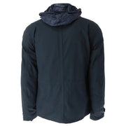 Blauer Veste d'hiver à capuche bleue pour homme, en mélange de coton bleu marine foncé avec doublure intérieure brillante et imperméable.