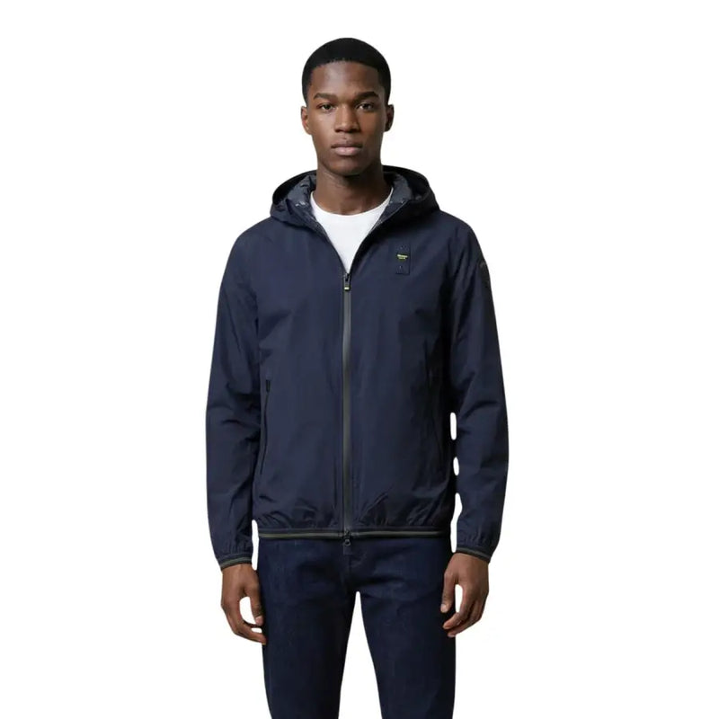 polyamide bleu marine Blauer Veste blazer à capuche pour homme avec logo discret sur la poitrine et détails de fermeture éclair assortis