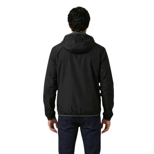 Blauer Blazer à capuche pour homme, veste en polyamide noir avec de subtiles finitions grises au col et à l'ourlet.