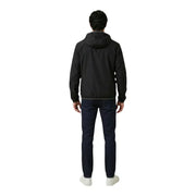 Blauer Blazer à capuche pour homme, veste en polyamide noir avec de subtiles bordures grises le long des coutures, vue de dos