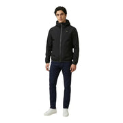 Blauer Blazer à capuche pour homme, veste en polyamide noir au design moderne et épuré, ornée de subtiles fermetures éclair grises.