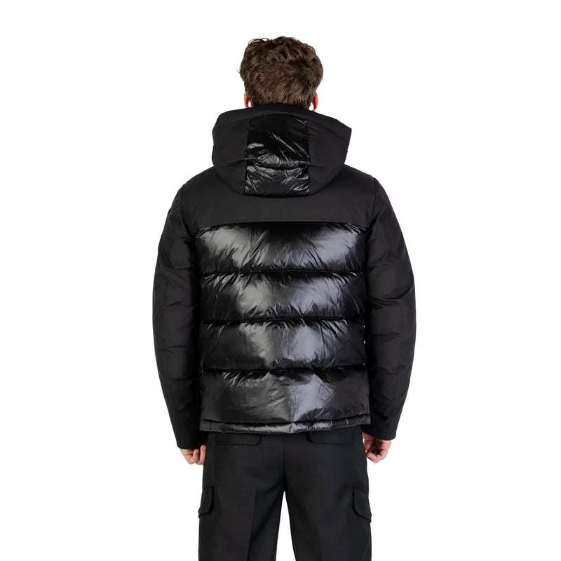 Blauer Veste homme noire à capuche longue en polyamide polyester, finition matelassée brillante et capuche visible au dos