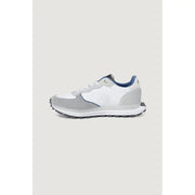 Blauer Baskets homme en cuir gris à lacets, pointure 1, avec un design blanc et gris rehaussé de touches de bleu et une semelle texturée.