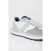 Blauer men sneakers grey leather lace up size 1 with gray and white suede upper and blue accents rubber sole