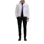 Blauer Doudoune blanche matelassée pour homme avec fermeture éclair noire et petit logo, en polyamide, collection printemps-été