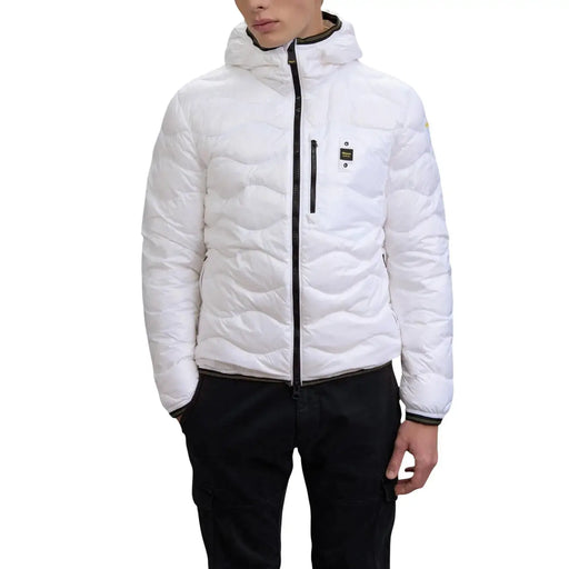 Blauer Doudoune blanche matelassée pour homme, fermeture éclair et finitions noires, en polyamide, collection printemps-été.