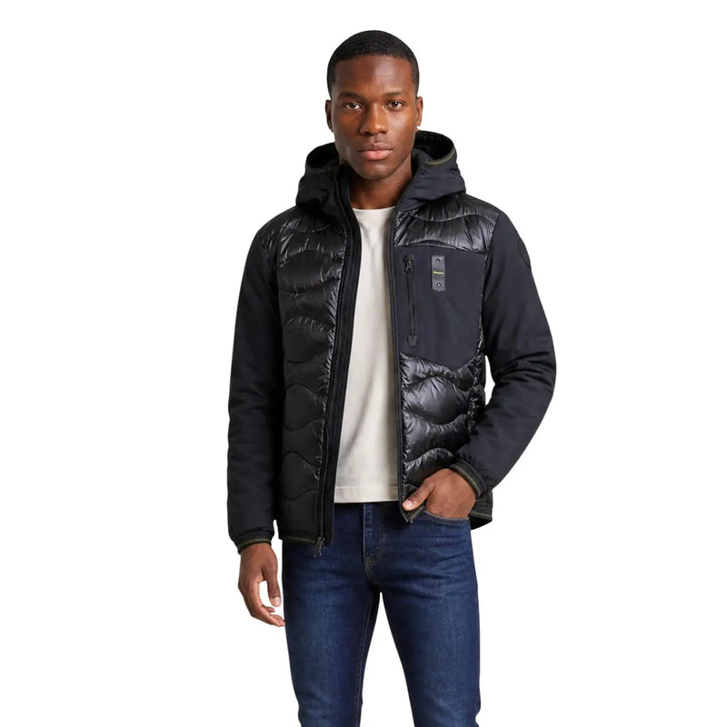 Blauer Doudoune matelassée noire pour homme en polyamide, avec capuche et poche poitrine zippée, idéale par temps froid.