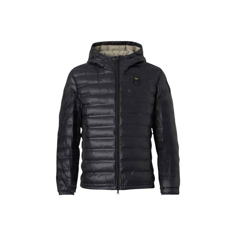 Blauer Doudoune matelassée à capuche pour homme en polyamide noir, légèrement brillante, avec doublure intérieure vert olive