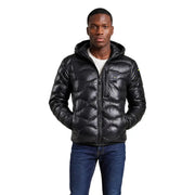 Blauer Doudoune noire pour homme avec capuche matelassée et fermeture éclair (vue de face)