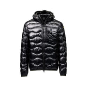 Blauer Doudoune noire pour homme avec capuche matelassée et fermeture éclair, vue de face