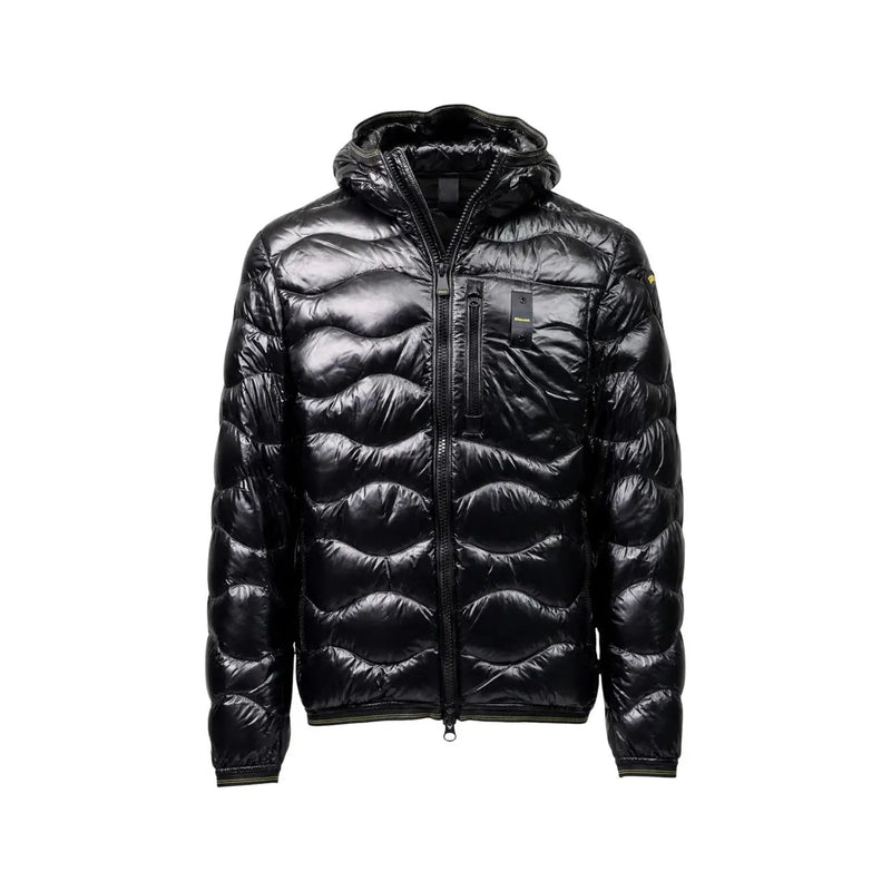 Blauer Doudoune noire pour homme avec capuche matelassée et fermeture éclair, vue de face