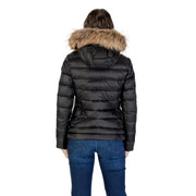 Blauer Doudoune matelassée noire pour femme avec capuche doublée de fourrure beige