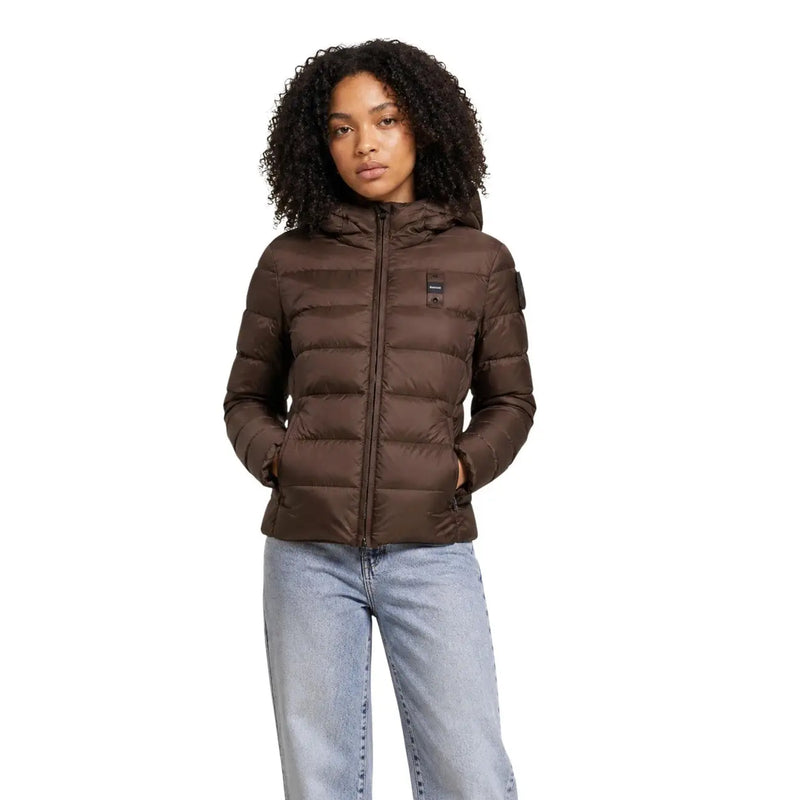 Doudoune matelassée marron en polyamide avec capuche et fermeture éclair sur le devant, de la collection femme Blauer
