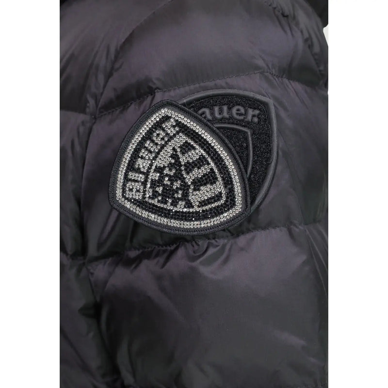 Blauer Veste à capuche noire en polyamide pour femme avec écusson triangulaire orné de strass et arborant le logo Blauer