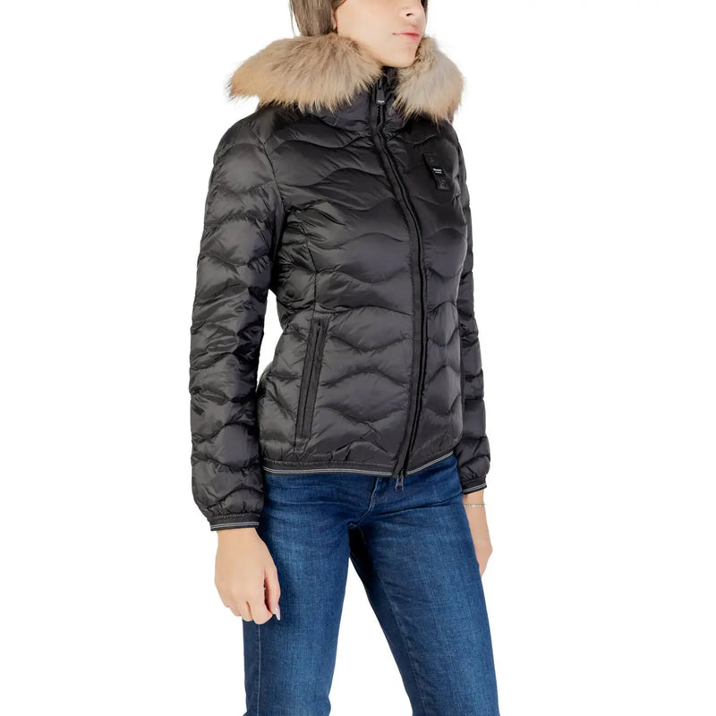 Blauer Doudoune matelassée noire en polyamide pour femme, avec capuche doublée de fourrure beige pour une protection optimale contre le froid.
