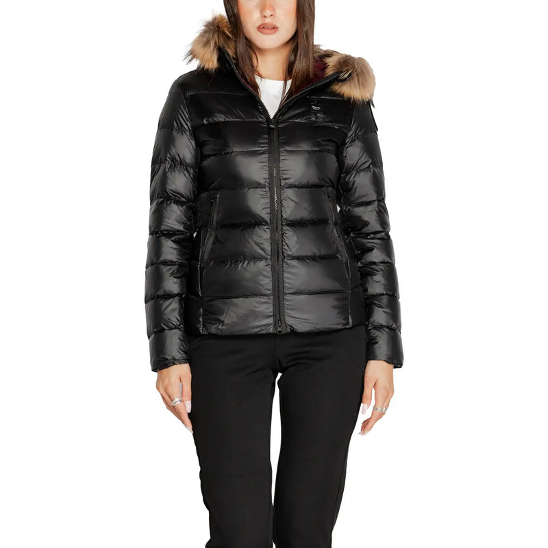 Blauer Doudoune matelassée noire en polyamide pour femme, avec capuche doublée de fourrure pour un hiver chaud et stylé