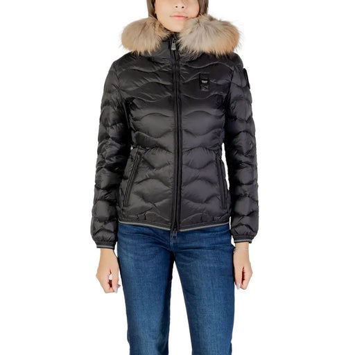 Blauer women black polyamide quilted puffer jacket with fur-lined hood for cold weather protection
