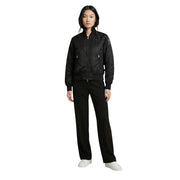 Blauer women black nylon bomber jacket with silver zippers and subtle logo patch on the chest with pockets