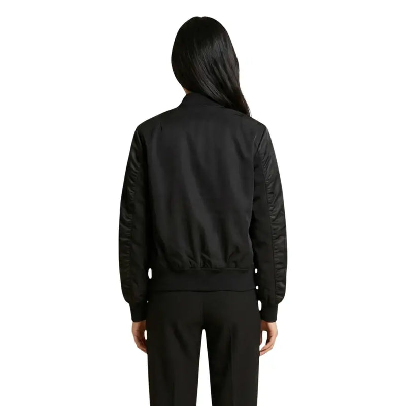 Blauer women black zip blazer with satin-like sleeves ribbed waistband and functional pockets in a bomber jacket style