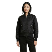Blauer women black nylon bomber jacket with silver zippers and subtle logo patch on left sleeve with pockets