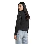 Blauer Blouson aviateur noir pour femme, au design moderne et élégant, orné de coutures discrètes pour un look tendance.