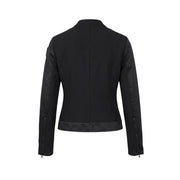 Blauer women black cropped moto jacket with zip turtleneck blazer featuring subtle texture contrast on sleeves and hem