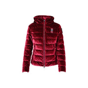 Blauer women bordeaux hooded polyester blazer jacket in rich burgundy velvet with quilted puffer design and hood