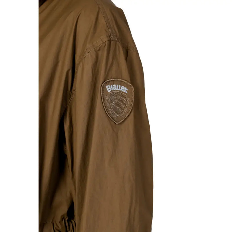 Brown Blauer women blazer sleeve with shield-shaped embroidered patch made of 100% cotton for spring summer use
