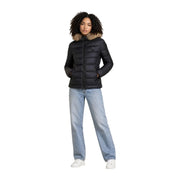 Blauer women black nylon quilted puffer jacket with fur-lined hood for cold weather wear
