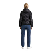 Black quilted nylon puffer jacket with hood and zip from Blauer women collection, ideal for cold weather