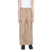Blauer women’s beige cotton wide-leg trousers with elastic waistband and drawstring for comfortable wear