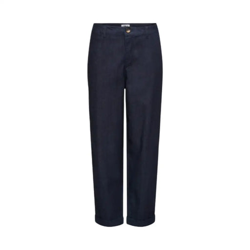 Pantalon chino bleu marine foncé, coupe droite, ourlets retroussés et poches