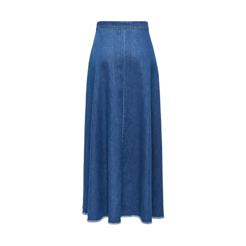 Jupe longue bleue en coton pour femme, ourlet droit et bord effiloché