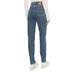 Blue high-waisted denim jeans for women displayed in a fashion product image