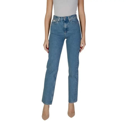 Calvin Klein Women’s Blue Cotton Jeans showcasing stylish blue denim fabric