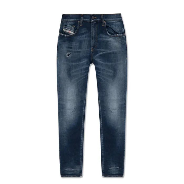 Blue distressed denim jeans displayed in a product image for stylish casual wear